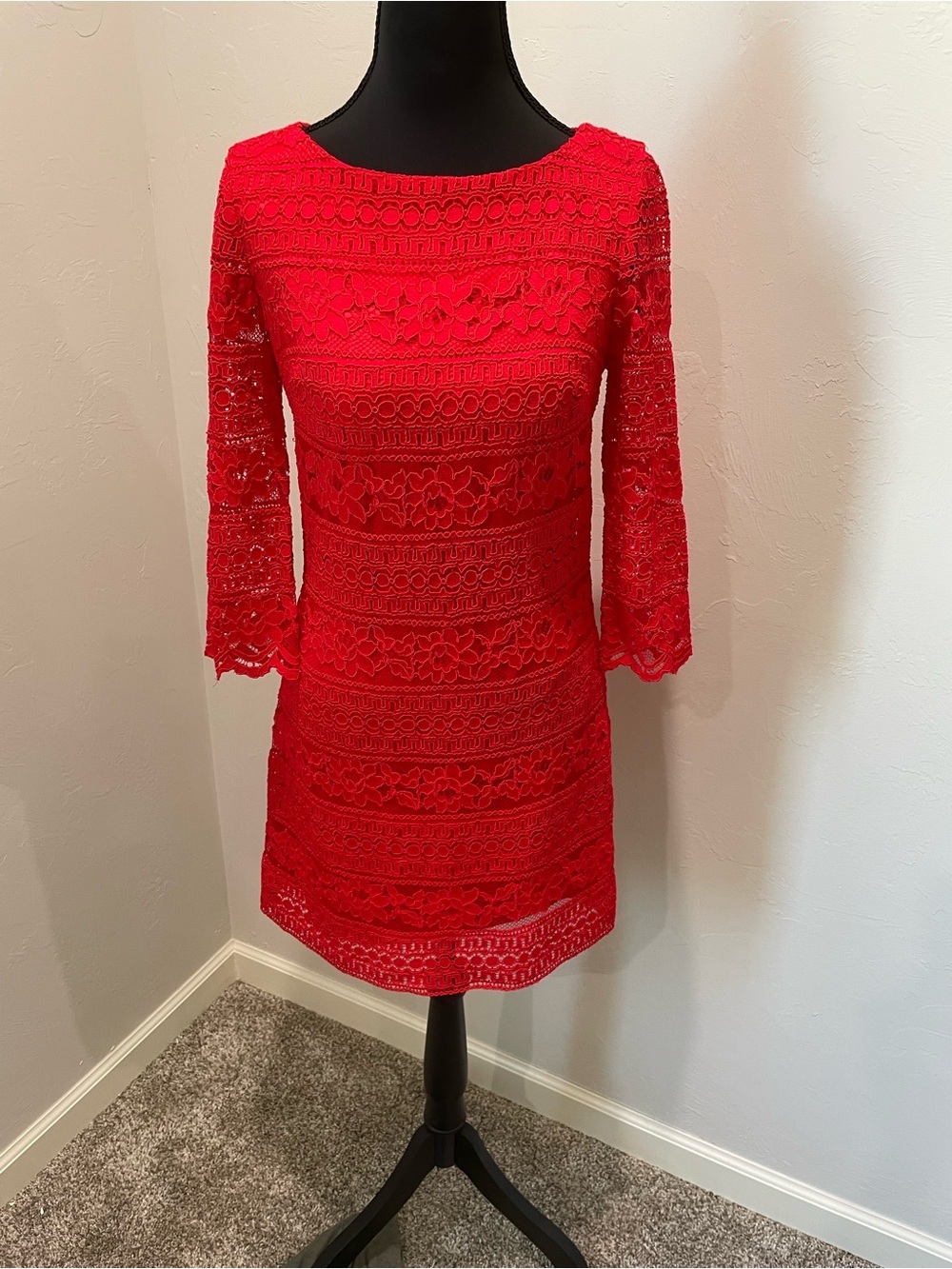 Eliza J Red Lace Long Sleeve Sheath Dress